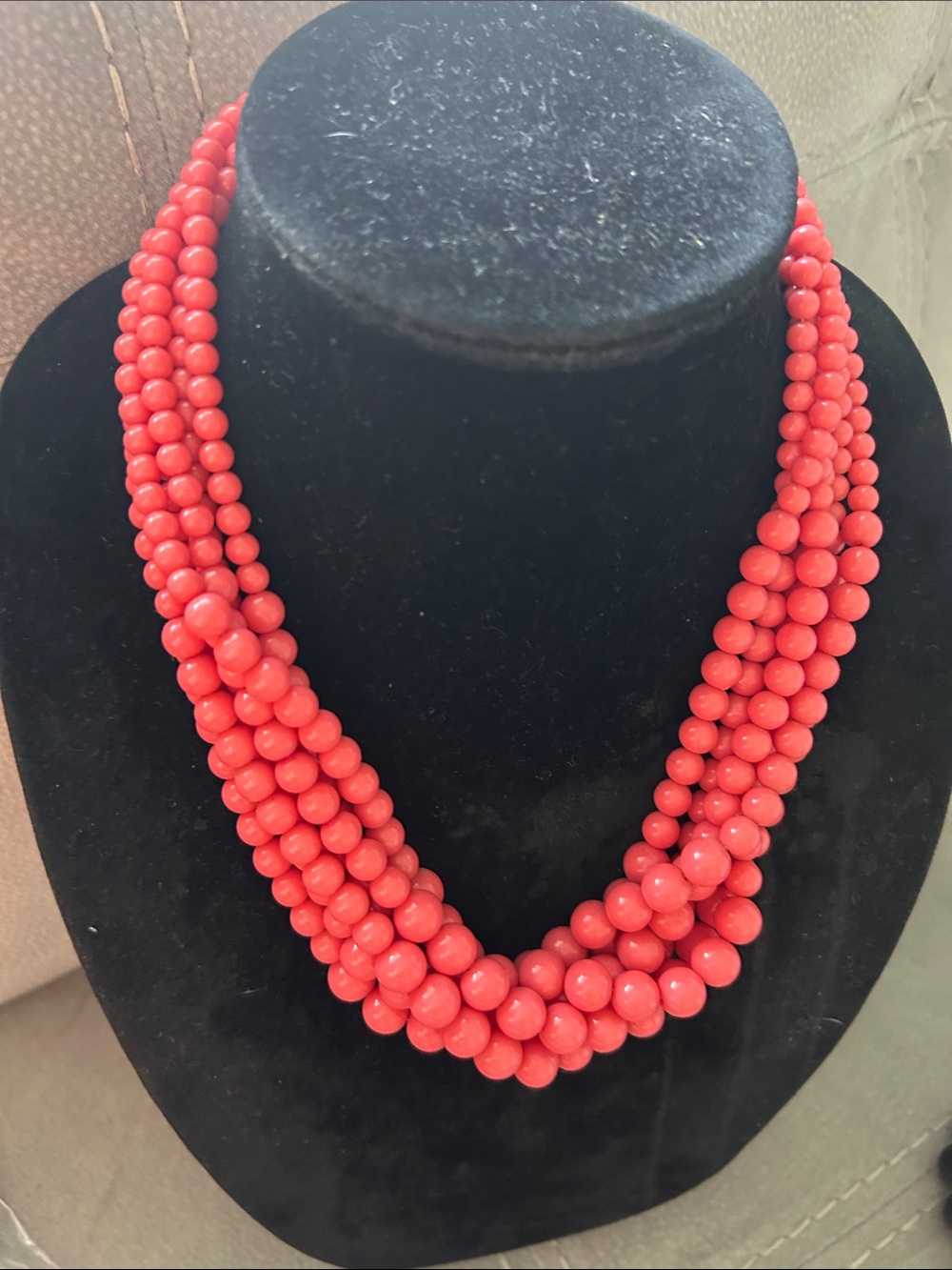 Multi-Strand Red orange Bead Necklace - Women Jewelry